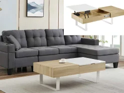 Vente-unique Salontafel-Salontafel Met Afneembaar Tafelblad En 1 Lade - Mdf En Staal - Naturel En Wit - Balun