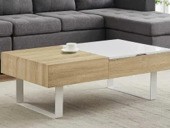 Vente-unique Salontafel-Salontafel Met Afneembaar Tafelblad En 1 Lade - Mdf En Staal - Naturel En Wit - Balun