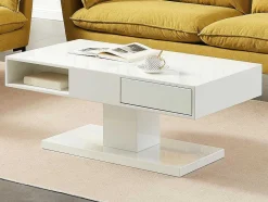 Vente-unique Salontafel-Salontafel Met Draaibaar Tafelblad, 2 Lades En 2 Nissen - Mdf - Wit Gelakt - Ilya