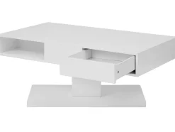 Vente-unique Salontafel-Salontafel Met Draaibaar Tafelblad, 2 Lades En 2 Nissen - Mdf - Wit Gelakt - Ilya