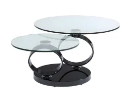 Maison Céphy Salontafel-Salontafel Met Draaiblad Joline - Gehard Transparant Glas & Zwart Gechromeerde Poten