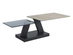 Maison Céphy Salontafel-Salontafel Met Draaibladen - Keramiek, Gerookt Gehard Glas En Metaal - Zwart En Naturel - Oyrus Van Maison Cephy