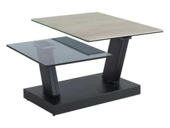 Maison Céphy Salontafel-Salontafel Met Draaibladen - Keramiek, Gerookt Gehard Glas En Metaal - Zwart En Naturel - Oyrus Van Maison Cephy