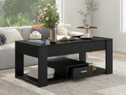 ModernLuxe Salontafel-Salontafel Met Een Lade - Glazen Blad - Zwart