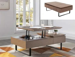 Vente-unique Salontafel-Salontafel Met Verstelbaar Blad En 1 Lade Van Mdf En Metaal - Donker Natuurlijk - Dalaho
