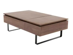 Vente-unique Salontafel-Salontafel Met Verstelbaar Blad En 1 Lade Van Mdf En Metaal - Donker Natuurlijk - Dalaho