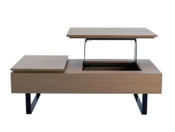 Vente-unique Salontafel-Salontafel Met Verstelbaar Blad En 1 Lade Van Mdf En Metaal - Donker Natuurlijk - Dalaho