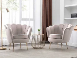PASCAL MORABITO Fauteuil Stof Fluweel / Suedine-Schelpvormige Fauteuil Van Taupegrijs Velours Dandelion - Van