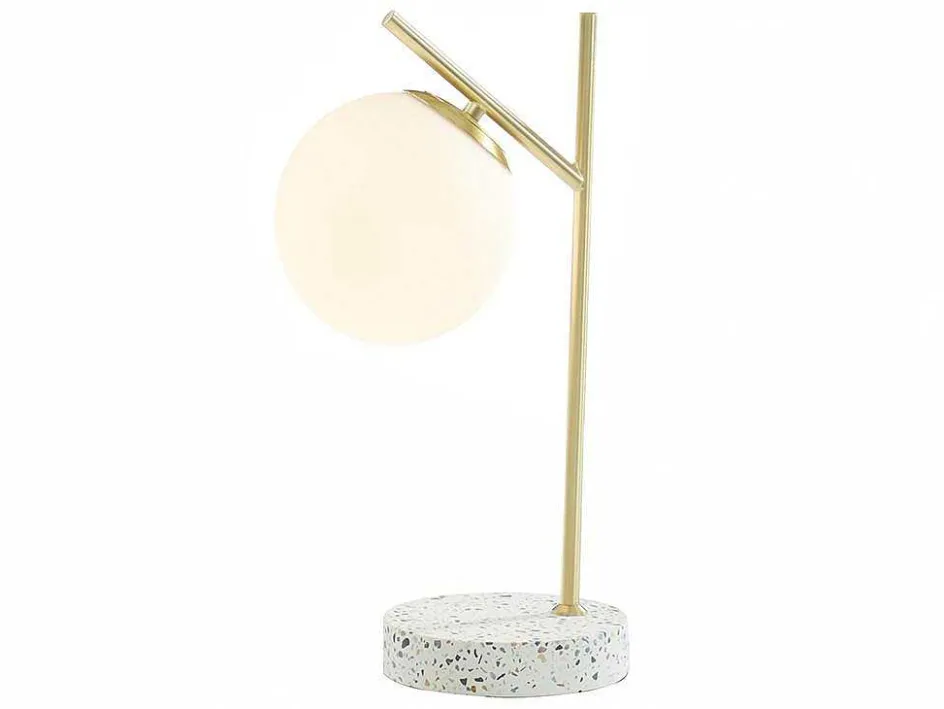 OZAIA Lamp-Schemerlamp Met Vintage-Stijl Lullaby - Sokkel Van Terrazzo - 23 X 15 X 38 Cm - Goudkleurig