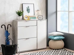 Vente-unique Schoenenkast-Schoenenkast Arietta - 2 Vlakken, 1 Deur En 1 Lade - Kleur: Wit & Beton