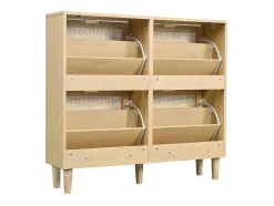 ModernLuxe Schoenenkast-Schoenenkast In Hout En Rotan - 4 Klepdeuren - Naturel