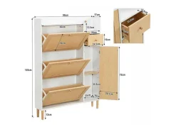 ModernLuxe Schoenenkast-Schoenenkast In Hout En Rotan - 3 Klepdeuren En 1 Lade - Verstelbare Plank - Naturel & Wit