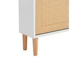 ModernLuxe Schoenenkast-Schoenenkast In Hout En Rotan - 3 Klepdeuren En 1 Lade - Verstelbare Plank - Naturel & Wit