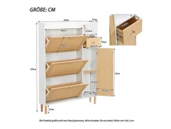 Vente-unique Schoenenkast-Schoenenkast Met 3 Klepdeuren En 1 Lade Afmeting 90L X 17B X 125H Cm Houtlook Rotan Rieteffect Kleur Wit + Eiken