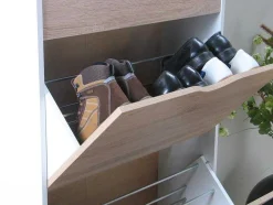 Vente-unique Schoenenkast-Schoenenkasten Napoli (Set Van Drie) Met 3 Lades Wit / Eiken.