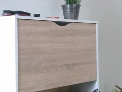 Vente-unique Schoenenkast-Schoenenkasten Napoli (Set Van Drie) Met 3 Lades Wit / Eiken.