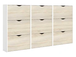 Vente-unique Schoenenkast-Schoenenkasten Napoli (Set Van Drie) Met 3 Lades Wit / Eiken.