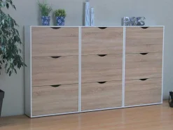 Vente-unique Schoenenkast-Schoenenkasten Napoli (Set Van Drie) Met 3 Lades Wit / Eiken.