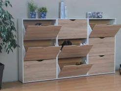 Vente-unique Schoenenkast-Schoenenkasten Napoli (Set Van Drie) Met 3 Lades Wit / Eiken.