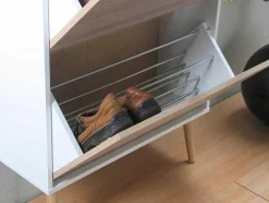 Vente-unique Schoenenkast-Schoenenkasten Napoli (Set Van Drie) Met 3 Lades Wit / Eiken.