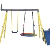 Vente-unique Spel Voor Buiten-Schommel Met Glijbaan Voor Kinderen - Metalen Frame - Buitenspeeltuin Voor Kinderen Van 3 Tot 8 Jaar - Geel