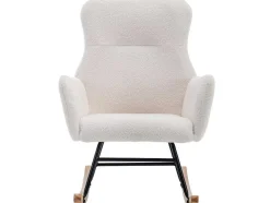 ModernLuxe Fauteuil Stof-Schommelstoel - Relaxstoel Voor In De Woonkamer - Opgevuld Met Teddypluche - Vakjes Aan De Zijkant Van De Armleuningen - Houten Onderstel - Wit