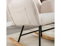 ModernLuxe Fauteuil Stof-Schommelstoel - Relaxstoel Voor In De Woonkamer - Opgevuld Met Teddypluche - Vakjes Aan De Zijkant Van De Armleuningen - Houten Onderstel - Wit
