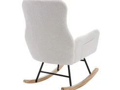 ModernLuxe Fauteuil Stof-Schommelstoel - Relaxstoel Voor In De Woonkamer - Opgevuld Met Teddypluche - Vakjes Aan De Zijkant Van De Armleuningen - Houten Onderstel - Wit