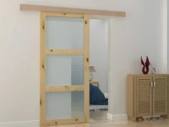 Vente-unique Schuifdeur-Schuifdeur Acosta Met 3 Ramen - H205Xb83Cm - Natuurlijk Mdf