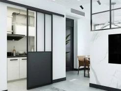 Vente-unique Schuifdeur-Schuifdeur In Gehard Glas - Mat Zwart - H205Cm X B73Cm - Artisto