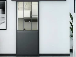 Vente-unique Schuifdeur-Schuifdeur In Gehard Glas - Mat Zwart - H205Cm X B73Cm - Artisto