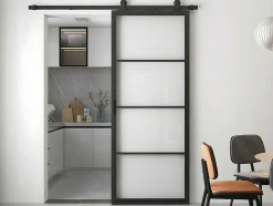 Vente-unique Schuifdeur-Schuifdeur Sinca - H205 X B83 Cm - Gehard Glas En Aluminium