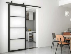 Vente-unique Schuifdeur-Schuifdeur Sinca - H205 X B83 Cm - Gehard Glas En Aluminium
