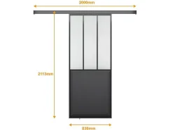Vente-unique Schuifdeur-Schuifdeur Werkplaatsstijl - Zwart En Mat Gehard Glas - H205 X B73 Cm - Artisto