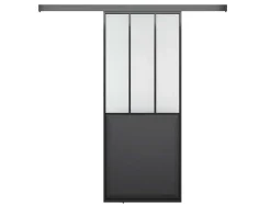 Vente-unique Schuifdeur-Schuifdeur Werkplaatsstijl - Zwart En Mat Gehard Glas - H205 X B73 Cm - Artisto