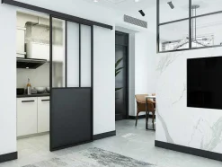 Vente-unique Schuifdeur-Schuifdeur Werkplaatsstijl - Zwart En Mat Gehard Glas - H205 X B73 Cm - Artisto
