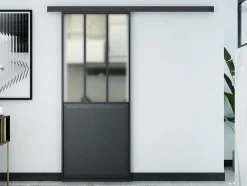 Vente-unique Schuifdeur-Schuifdeur Werkplaatsstijl - Zwart En Mat Gehard Glas - H205 X B73 Cm - Artisto
