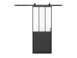 Vente-unique Schuifdeur-Schuifdeur Werkplaatsstijl Met Rails - Zwart En Mat Gehard Glas - H205 Cm X B83 Cm - Artisto Ii