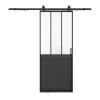 Vente-unique Schuifdeur-Schuifdeur Werkplaatsstijl Met Rails - Zwart En Mat Gehard Glas - H205 Cm X L63 Cm - Artisto Ii