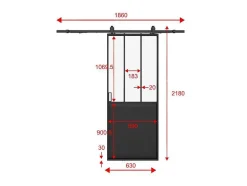 Vente-unique Schuifdeur-Schuifdeur Werkplaatsstijl Met Rails - Zwart En Mat Gehard Glas - H205 Cm X L63 Cm - Artisto Ii