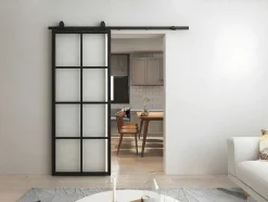 Vente-unique Schuifdeur-Schuifdeur Wilden - H205 X L83 Cm - Aluminium En Gehard Glas