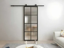 Vente-unique Schuifdeur-Schuifdeur Wilden - H205 X L83 Cm - Aluminium En Gehard Glas