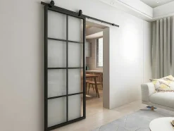 Vente-unique Schuifdeur-Schuifdeur Wilden - H205 X L83 Cm - Aluminium En Gehard Glas