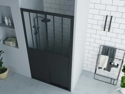 Shower & Design Douchewand-Schuifdouchedeur Mat Zwart Met Werkplaatsstijl - 120 X 195 Cm - Urbanik