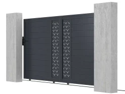 EXPERTLAND Hekjes & Poorten-Schuifpoort Van Aluminium Met Motieven - Halfopengewerkt - L. 374 X H. 180 Cm - Antraciet - Gregor
