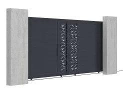 EXPERTLAND Hekjes & Poorten-Schuifpoort Van Aluminium Met Motieven - Halfopengewerkt - L. 374 X H. 180 Cm - Antraciet - Gregor