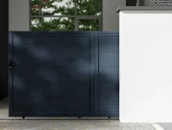 EXPERTLAND Hekjes & Poorten-Schuifpoort Van Antraciet Opengewerkt Aluminium - L374 X 180 Cm - Nazario