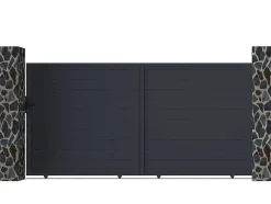 EXPERTLAND Hekjes & Poorten-Schuifpoort Van Antraciet Opengewerkt Aluminium - L374 X 180 Cm - Nazario