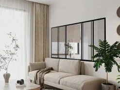 Vente-unique Glazen Binnenraam-Schuifraam Van Gepoedercoat Zwart Aluminium 180 X 105 Cm - Ravena
