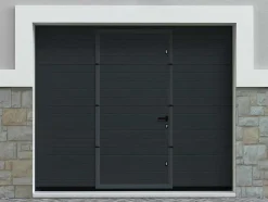 Vente-unique Garagedeur-Sectionale Garagedeur - Gegroefd Effect - Centrale Loopdeur - Antraciet - Automatisch - Noria
